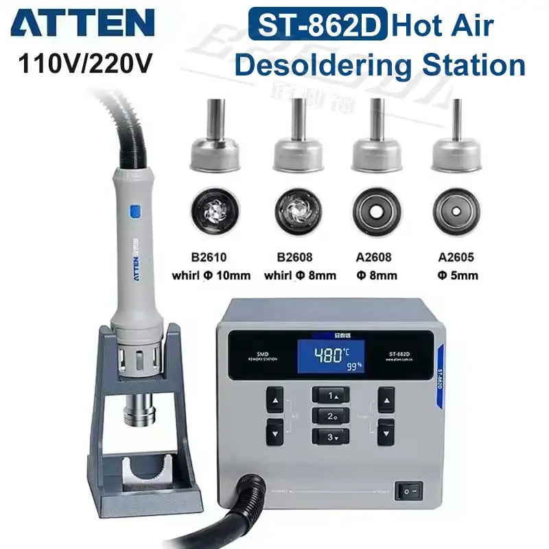 ATTEN ST-862D Hot Air Gun Soldering Station Lead-free 110V/220V 1000W BGA Rework Station Automatic Sleep product image