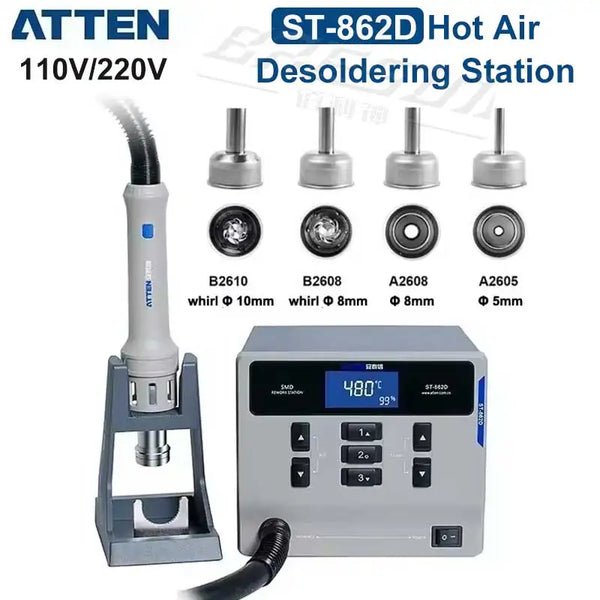 ATTEN ST-862D Hot Air Gun Soldering Station Lead-free 110V/220V 1000W BGA Rework Station Automatic Sleep product image