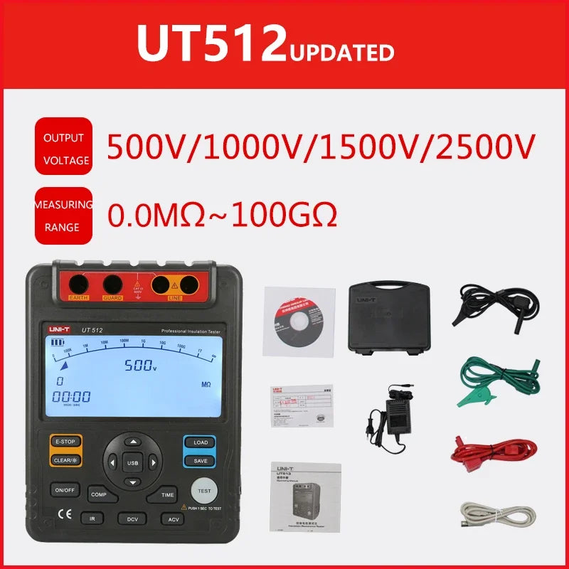 UNI-T Insulation Resistance Tester UT512 500V--2500V Earth Ground 1M 100G Ohm Meter AC DC detail image 2