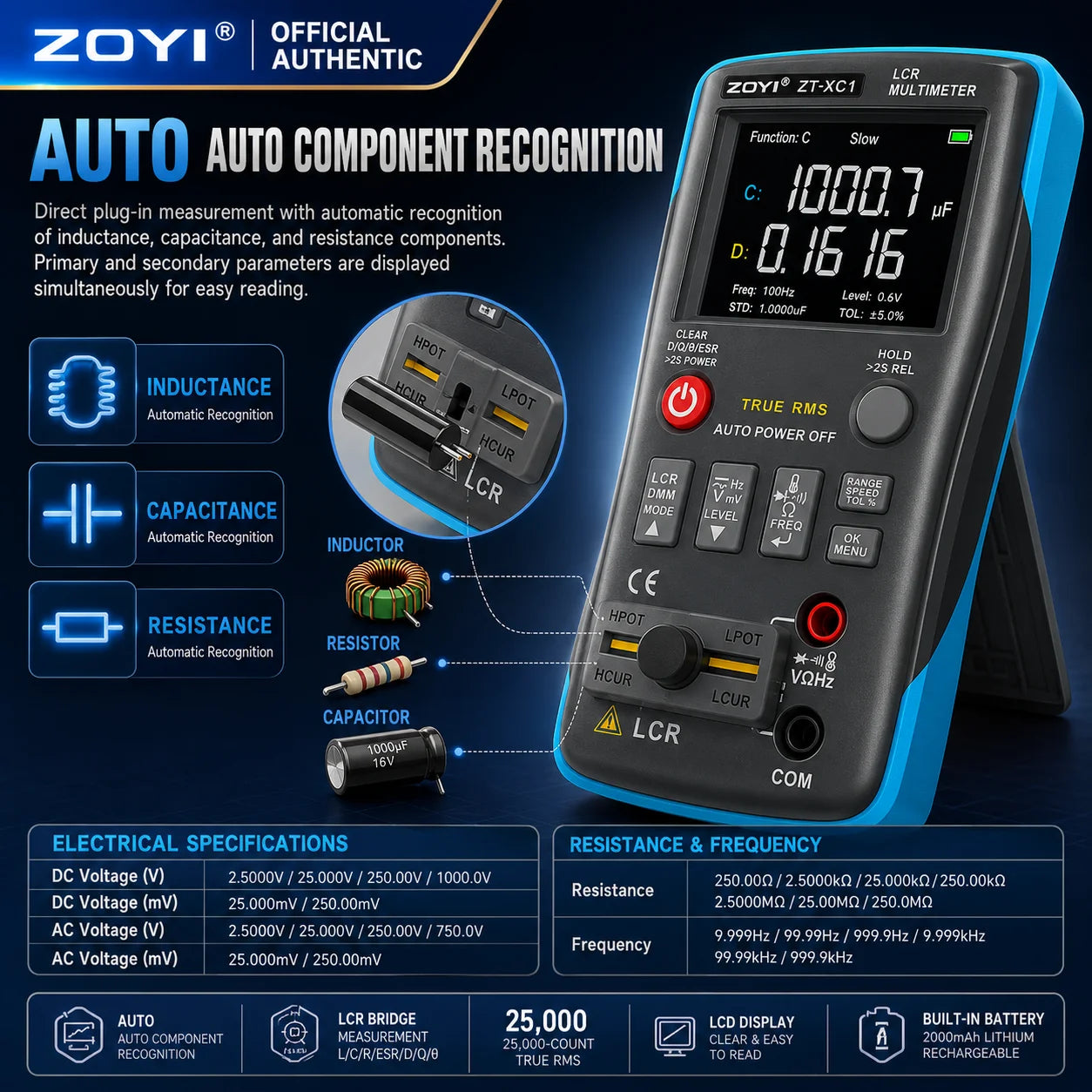 ZOYI ZT-XC1 High Precision LCR Digital Bridge + True RMS Multimeter 2-in-1 Professional Tester Inductance Resistance Capacitance