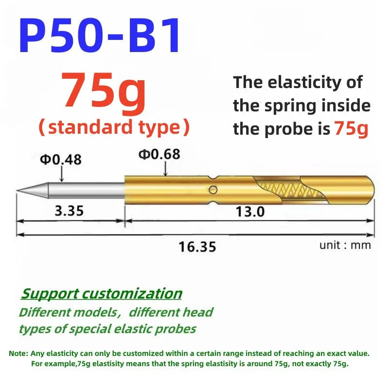 20/100PCS Spring Test Pin P156-B P125-B P100-B P160-B PL75-B PM75-B P75-B PL50-B P50-B P100-B1 P75-B1 P50-B1 Test Probe Pogo Pin