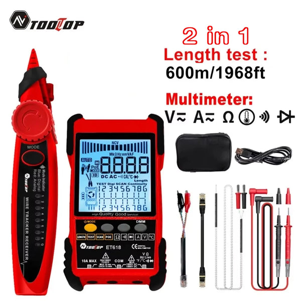 TOOLTOP ET616/ET618 Network Cable Tester Multimeter Anti-noise POE Lan Test 400M/600M Length Measure Sens product image