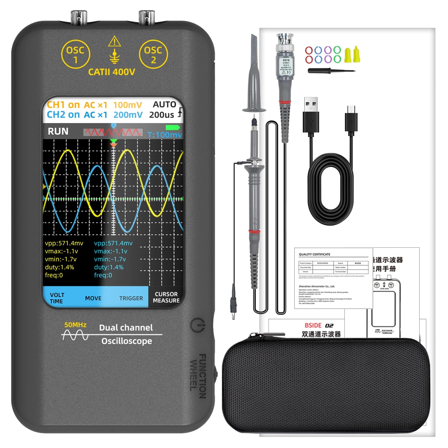 BSIDE New Touch Screen Digital Oscilloscope+Signal Generator Dual Channel 50MHz Automatic detail image 7