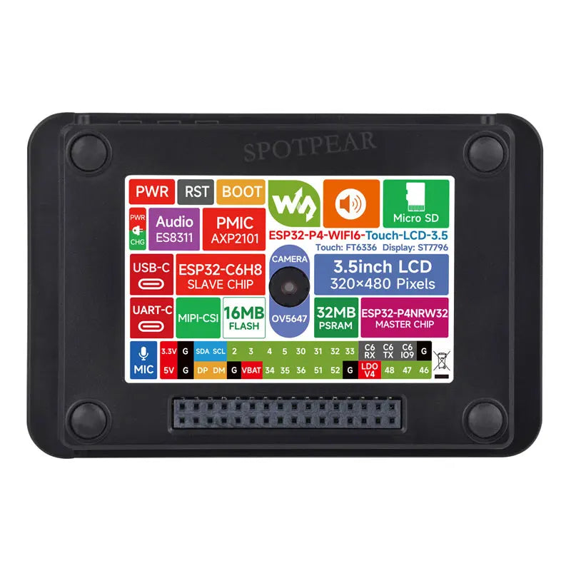 Waveshare ESP32-P4 Development Board 3.5 Inch Touch LCD 320×480 WiFi6 BLE5 with OV5647 5MP Camera 32MB PSRAM 16MB Flash AI Voice