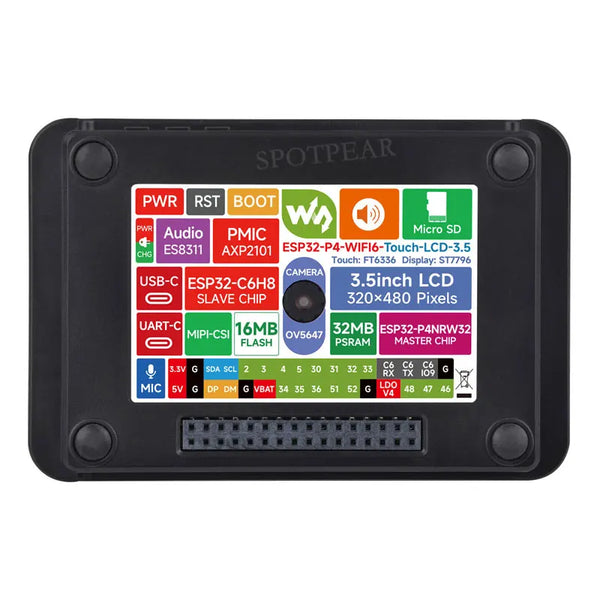 Waveshare ESP32-P4 Development Board 3.5 Inch Touch LCD 320×480 WiFi6 BLE5 with OV5647 5MP Camera 32MB PSRAM 16MB Flash AI Voice