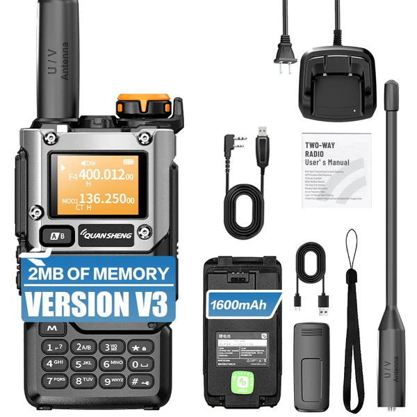 QUANSHENG UV-K5(8) V3 Walkie Talkie 2MB Memory 50-600MHz Air Band RX 5W Two Way Radio Type-C Wireless Copy Custom Firmware