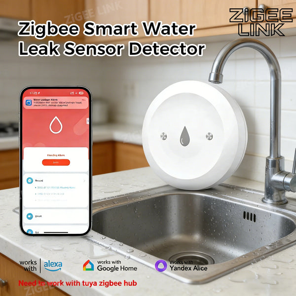 ZigBee3.0 Water Detect Sensor Alarm Water Sensor Leak Detector Flood Water Leakage Alarm APP Control Work product image