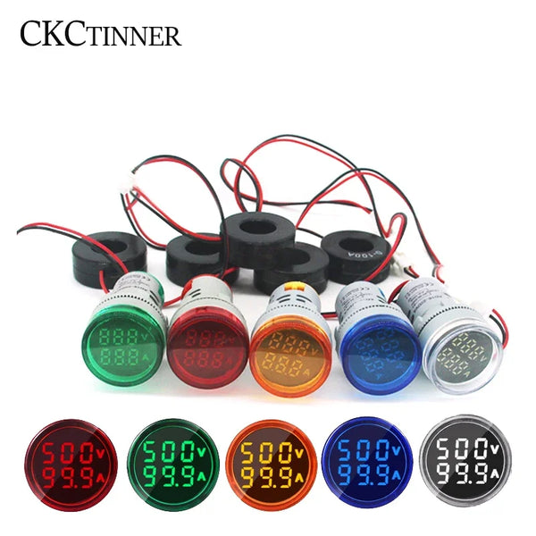 22mm AD16-22DVA Round LED Dual Display Volt Ampermeter Voltmeter 60-500V Ammeter Digital Voltage Current product image