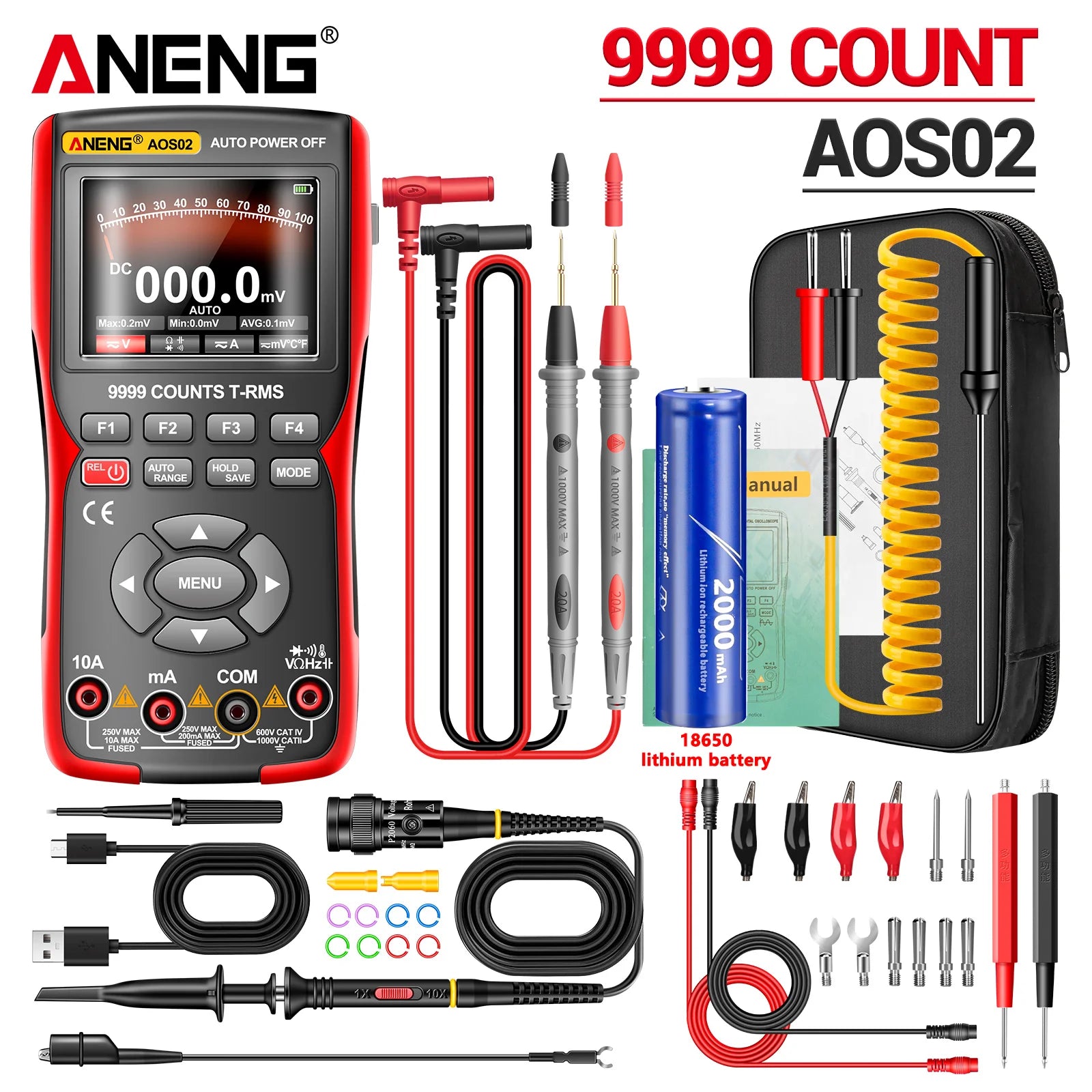 ANENG AOS02 Digital Oscilloscope 48MS/s Sampling Rate 10MHZ Analog Transistor Test detail image 8