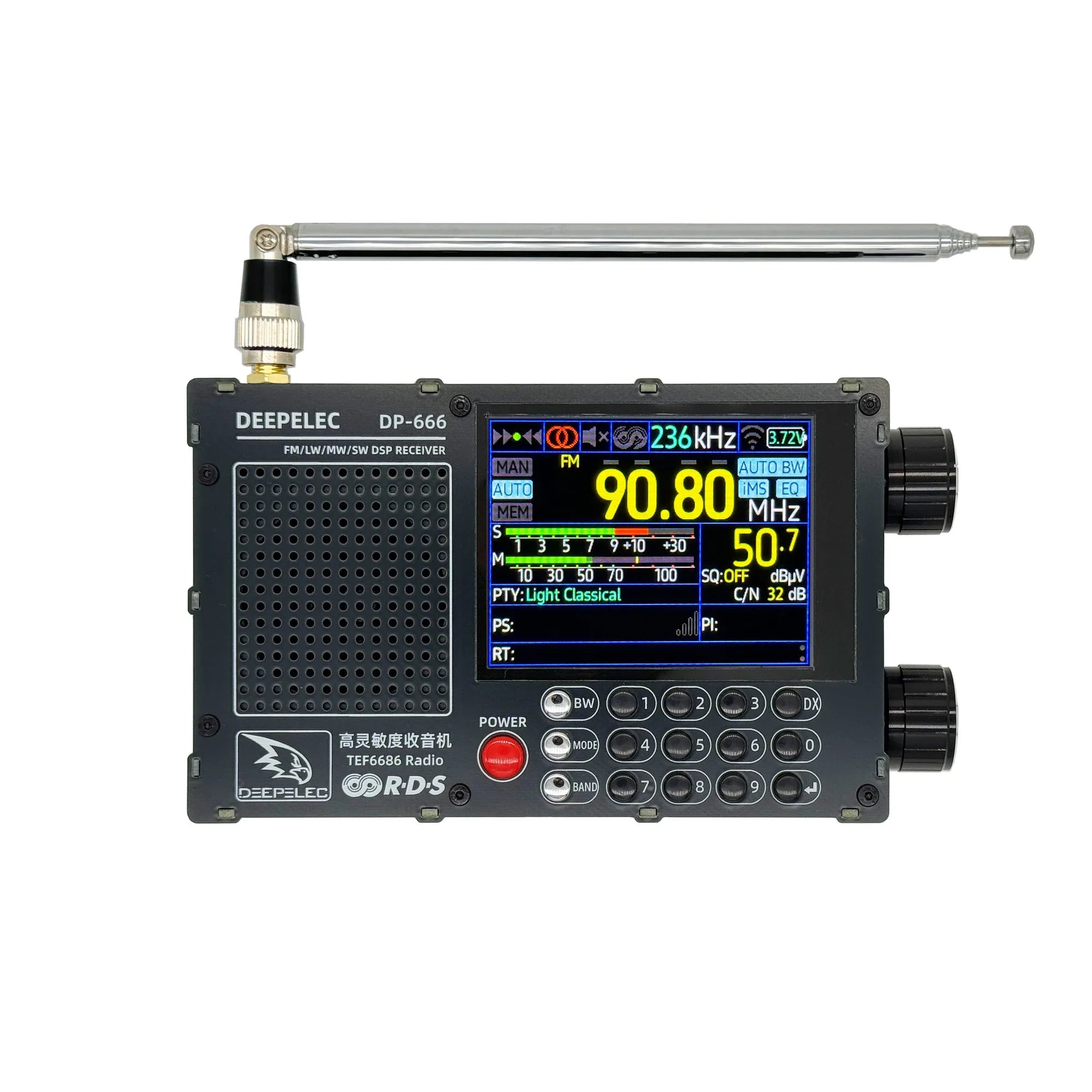 DP-666 DEEPELEC TEF6686 Radio Full Band FM AM LW MW SW Kurzwellen ESP32 RDS 2,8 Zoll IPS LCD