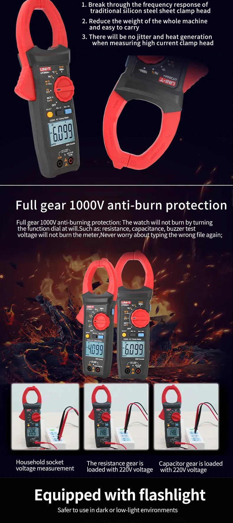 UNI-T UT205A+ UT206A+ Digital Clamp Meter 1000V AC DC Current Pliers Clamps Voltage Tester detail image 9