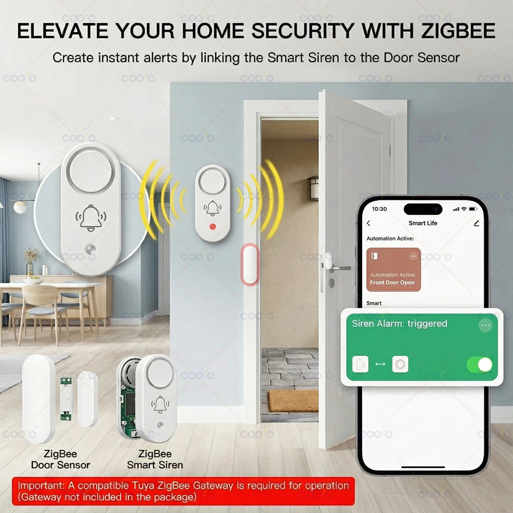 Tuya Zigbee Smart Siren Alarm 110dB Speaker Vibration Siren/ Sound Light Siren Sensor for Home Security work with Smart Life Z2M