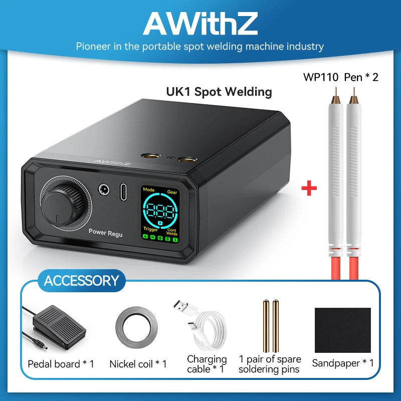Awithz 9000W Spot Welder High Power Portable Pedal Spot Welding Machine 1350A Present Adjustable Welders for DIY 18650 Battery