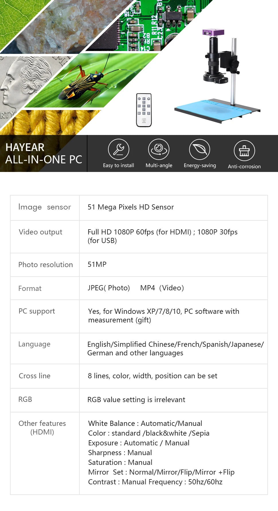 HAYEAR 51MP HDMI USB Industrial Digital Video Microscope Camera Monocular 180X Zoom C-Mount detail image 5