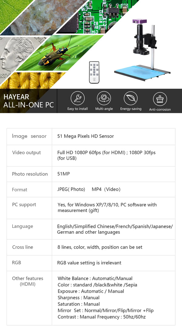 HAYEAR 51MP HDMI USB Industrial Digital Video Microscope Camera Monocular 180X Zoom C-Mount detail image 5