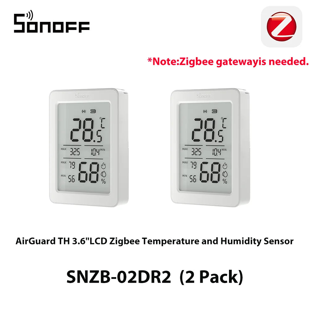 SONOFF SNZB-02DR2 AirGuard TH 3.6'' LCD Zigbee Temperature Humidity Sensor App Monitoring Work With Apple Home Via Matter Bridge