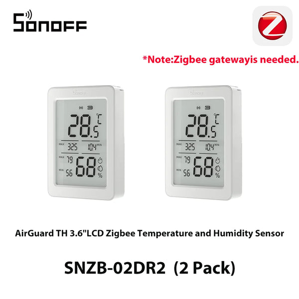 SONOFF SNZB-02DR2 AirGuard TH 3.6'' LCD Zigbee Temperature Humidity Sensor App Monitoring Work With Apple Home Via Matter Bridge