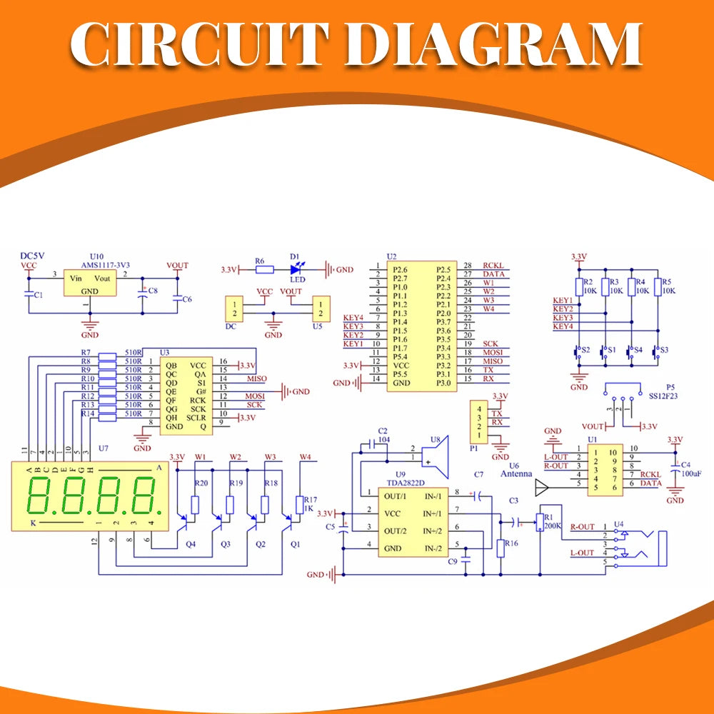 DIY Electronic Kit RDA5807M FM Radio 87-180MHz with Digital Tube Display STC15 detail image 5
