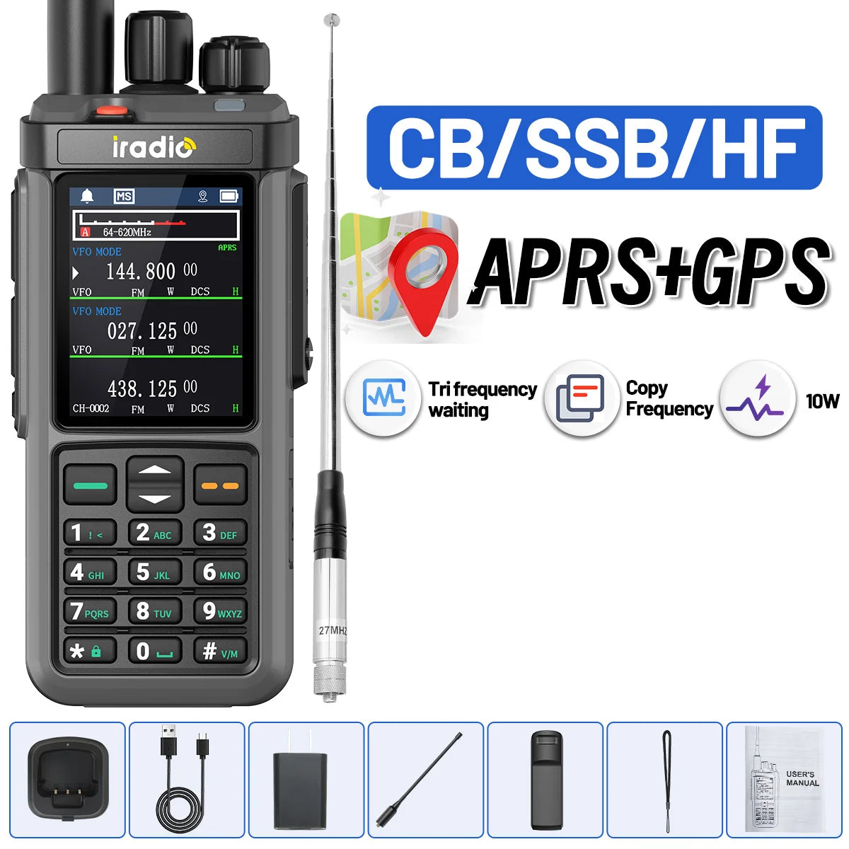 Iradio UV-98 PLUS GPS APRS Walkie Talkie 10W AM CB SSB LW MW SW HF Cross Band Repeater 1024Channels RT-880G Short Wave Ham Radio