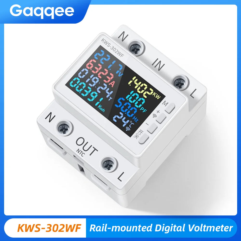KWS-302WF Guide Rails Digital Voltmeter Ammeter Voltage Tester Meter 63A AC170-300V Over-temperature Prot product image