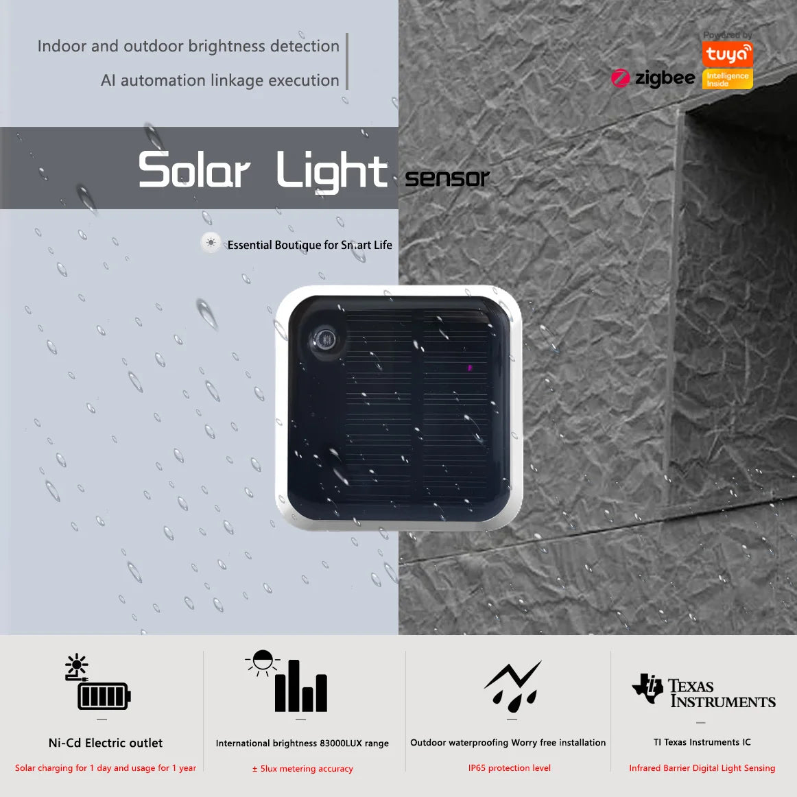 Tuya Zigbee Solar Light Sensor IP65 Waterproof Wireless Smart with Solar Power Support Home detail image 2