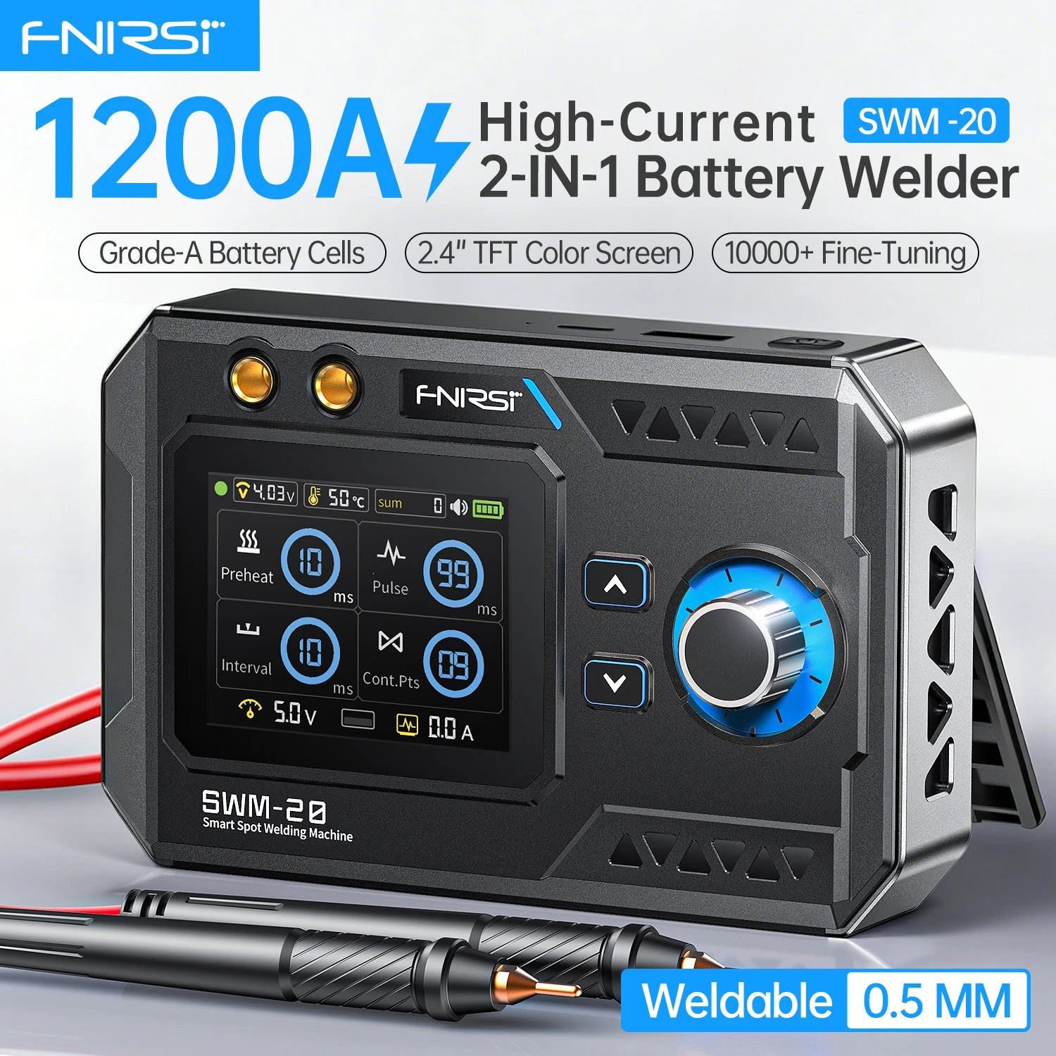 FNIRSI SWM-20 Portable Spot Welder Double Pulse Battery Welding Machine 18650 Battery DIY Pack Welding To product image