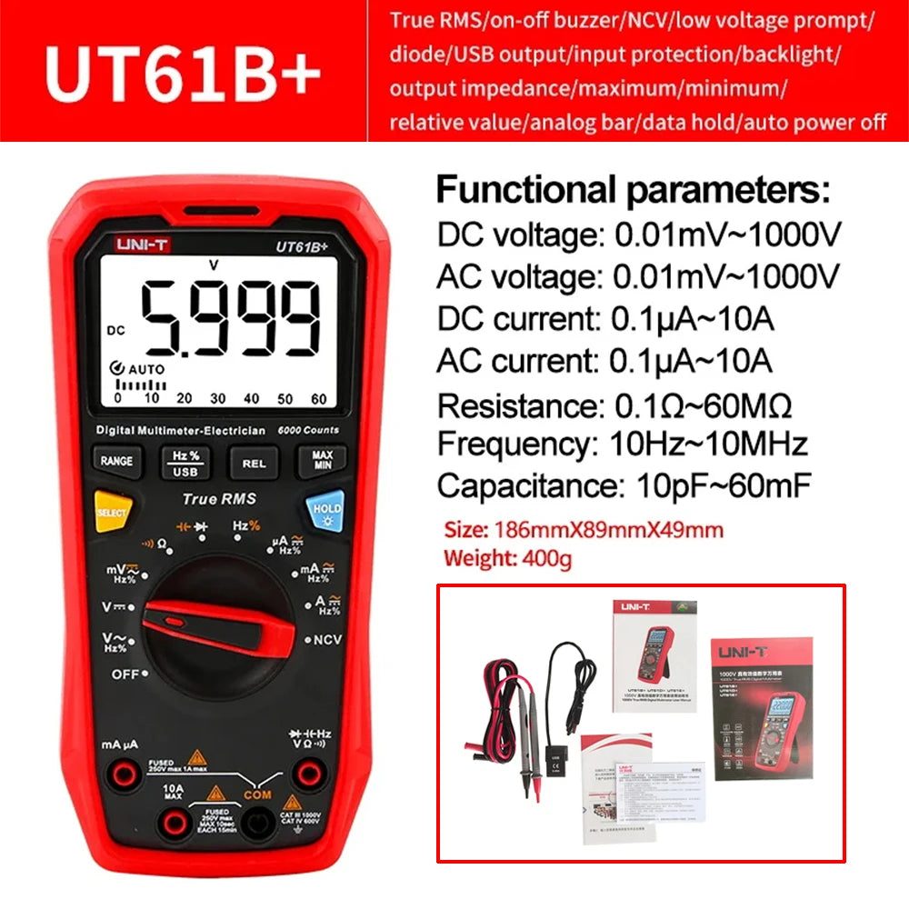 UNI-T UT61B UT61D UT61E Plus Smart Multimeter Analog & Digital Polymer Electrician Tester detail image 8