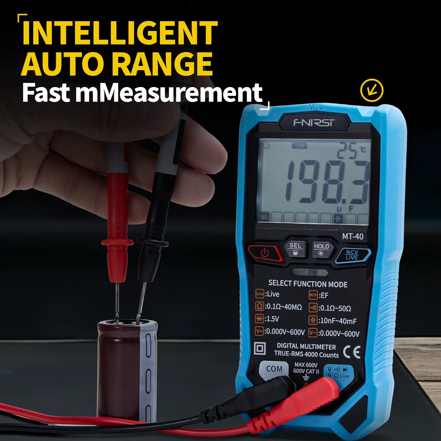 FNIRSI MT-40 Smart Digital Voltage and Current Meter 4000 Counts True RMS AC DC 600V detail image 2