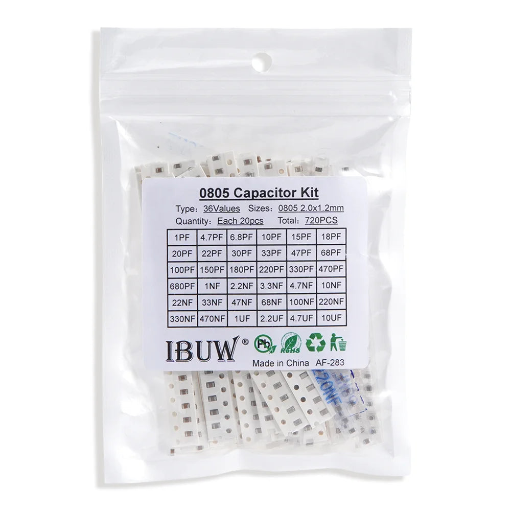 36Values 1pF-10uF Electronic Capacitor set 1206 SMD Ceramic Capacitors assortment kit 22PF 47PF 22NF 100NF 2.2UF 4.7UF 0603 0805