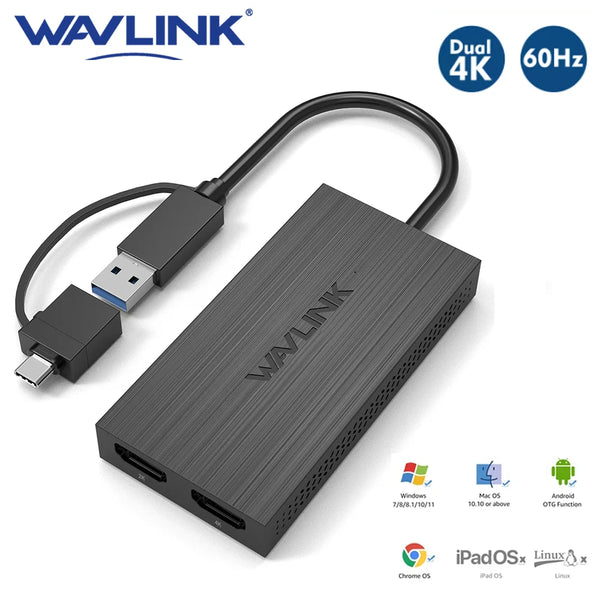 Wavlink USB 3.0 to Dual HDMI 4K Video Graphic Adapter HDTV/Projector/Monitor USB C Display Adapter For Wi product image