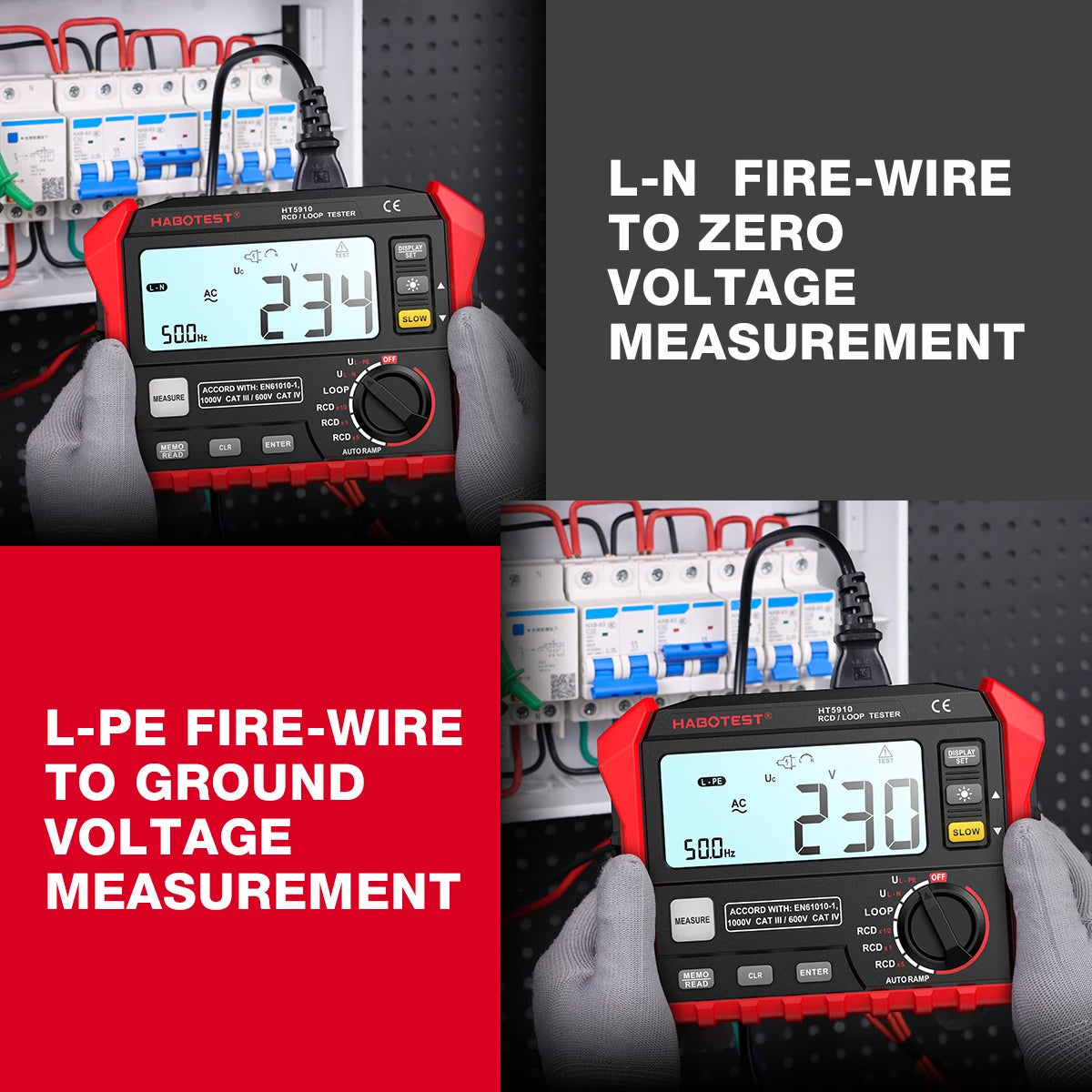 HABOTEST HT5910 Leakage Switch Tester LCD Digital Resistance Meter RCD/Loop Tester 1000 Data detail image 16