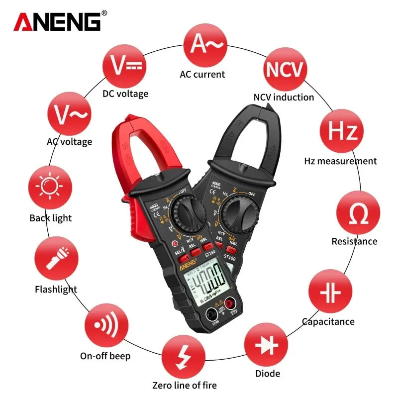 ANENG ST180 Digital Clamp Meter 4000 Counts Ammeter Voltage Multimeter AC Current Tester Car detail image 2