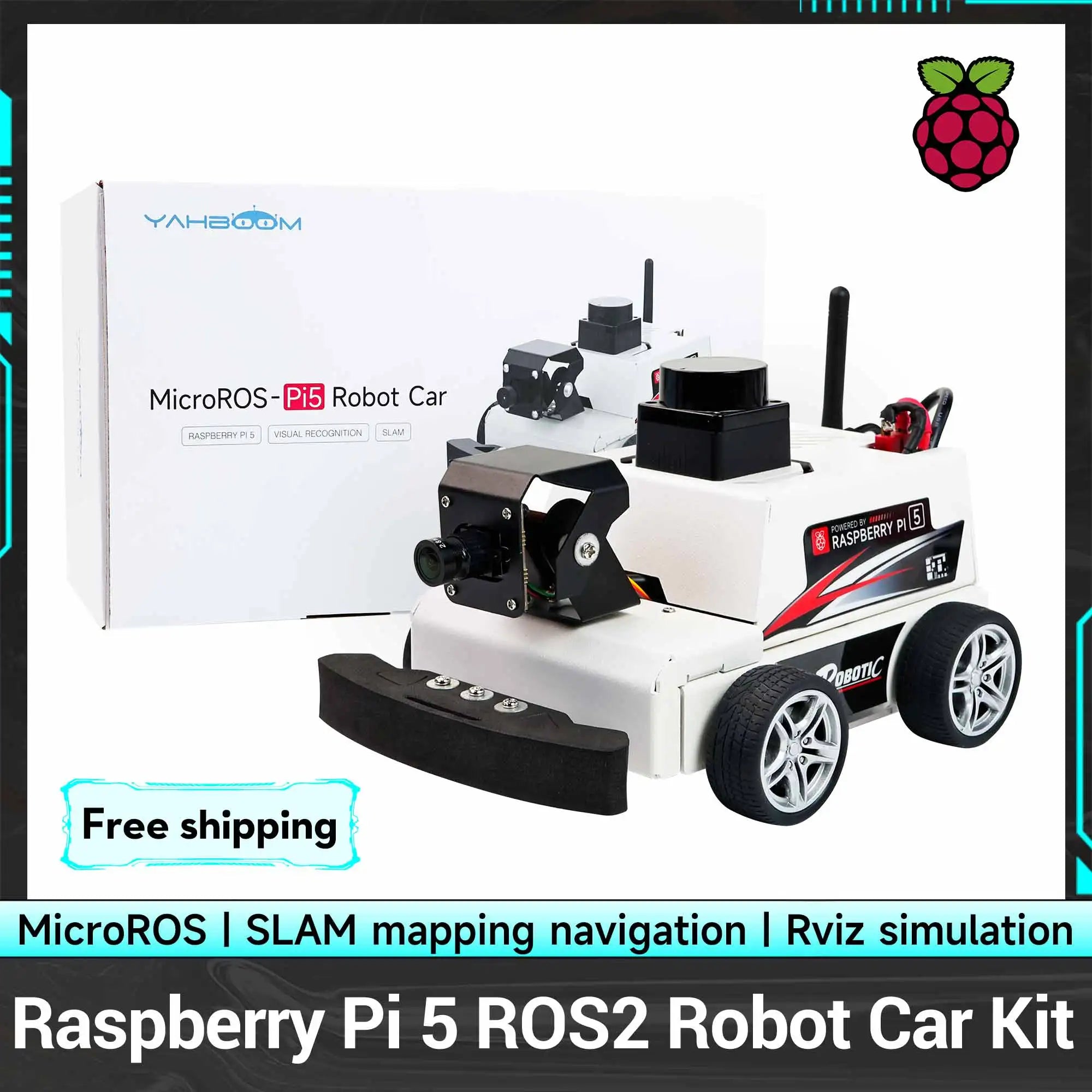 Raspberry Pi 5 ROS2 Robot Car Kit With TOF Lidar Support AI Visual Recognition SLAM Mapping Navigation El product image