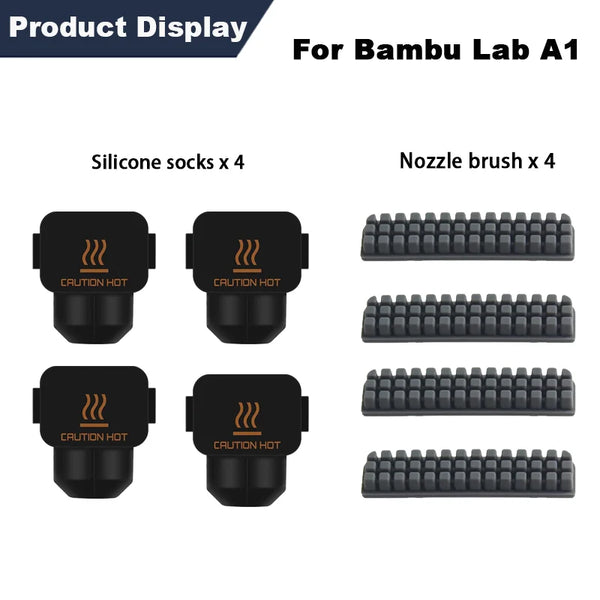 A1/A1 Mini Hotend Silicone Sock with A1 Mini Nozzle Wiper, 3D Print Cleaning Brush Tool Kit Compatible for Bambu Lab A1/A1mini