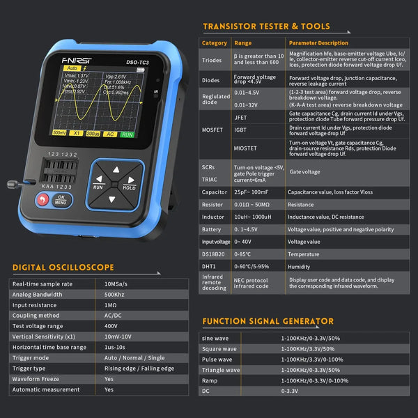 FNIRSI DSO-TC3 Digital Oscilloscope Mini Transistor Tester detail image 2