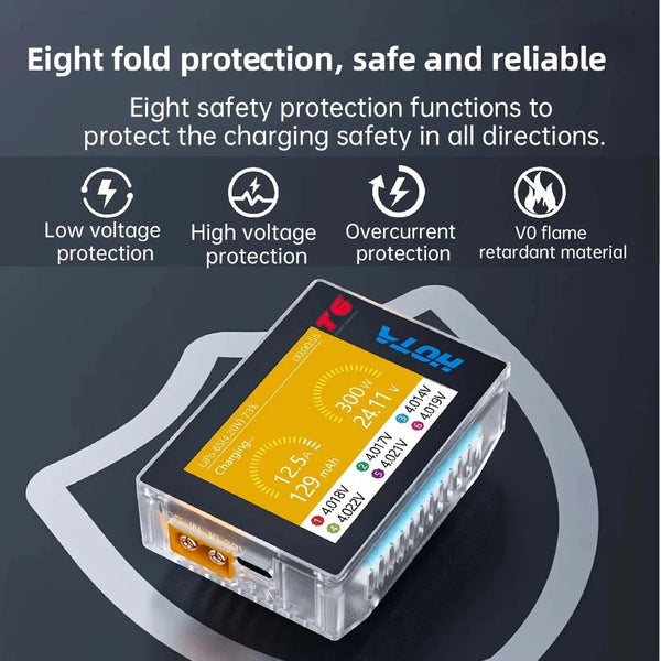 HOTA T6 Smart Charger  DC/PD Dual Input 300W 2.4IPS Supports XT60 and TYPE-C Interfaces Compatible  PD3.0 FPV RC Battery Charger