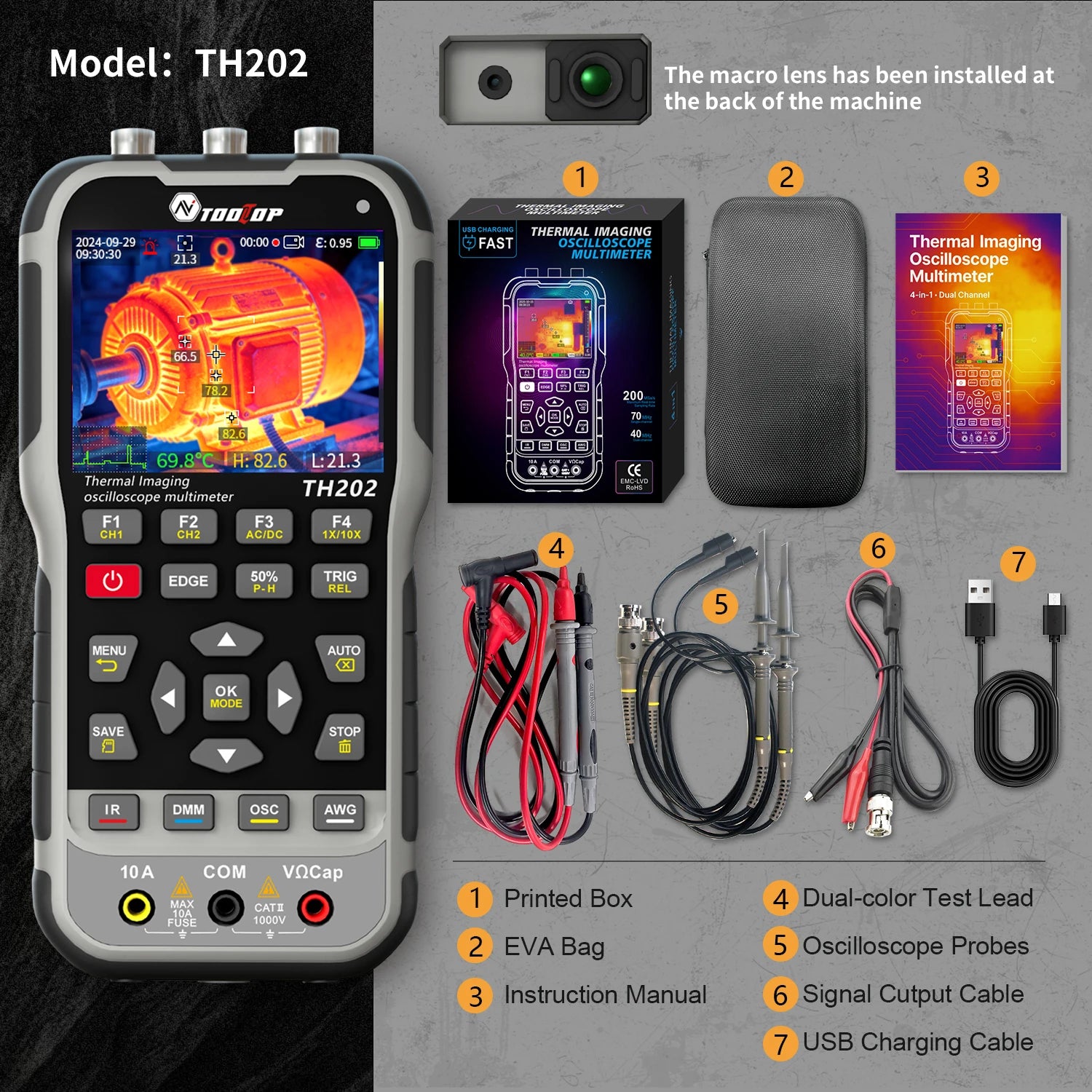 TOOLTOP TH202 4in1 256x192 Thermal Camera 2 Channels 80MHz Oscilloscope Multimeter PCB detail image 7