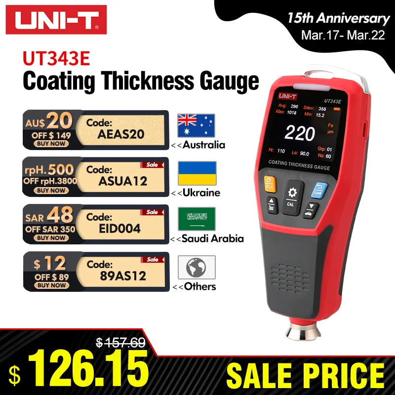 UNI-T Coating Thickness Gauge UT343E 0-2000 m Car Film Paint Thickness Tester TFT Screen detail image 6
