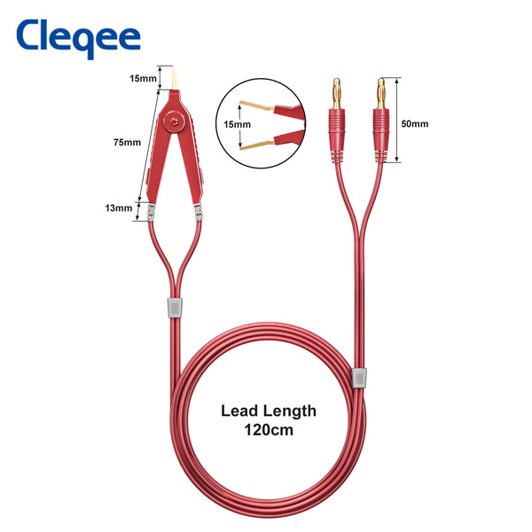 Cleqee P70075A Meter Test Leads Terminal Kelvin Clips Cable Wires to 4mm Banana Plugs Gold-Plated 1.2m/3.94ft for DMM