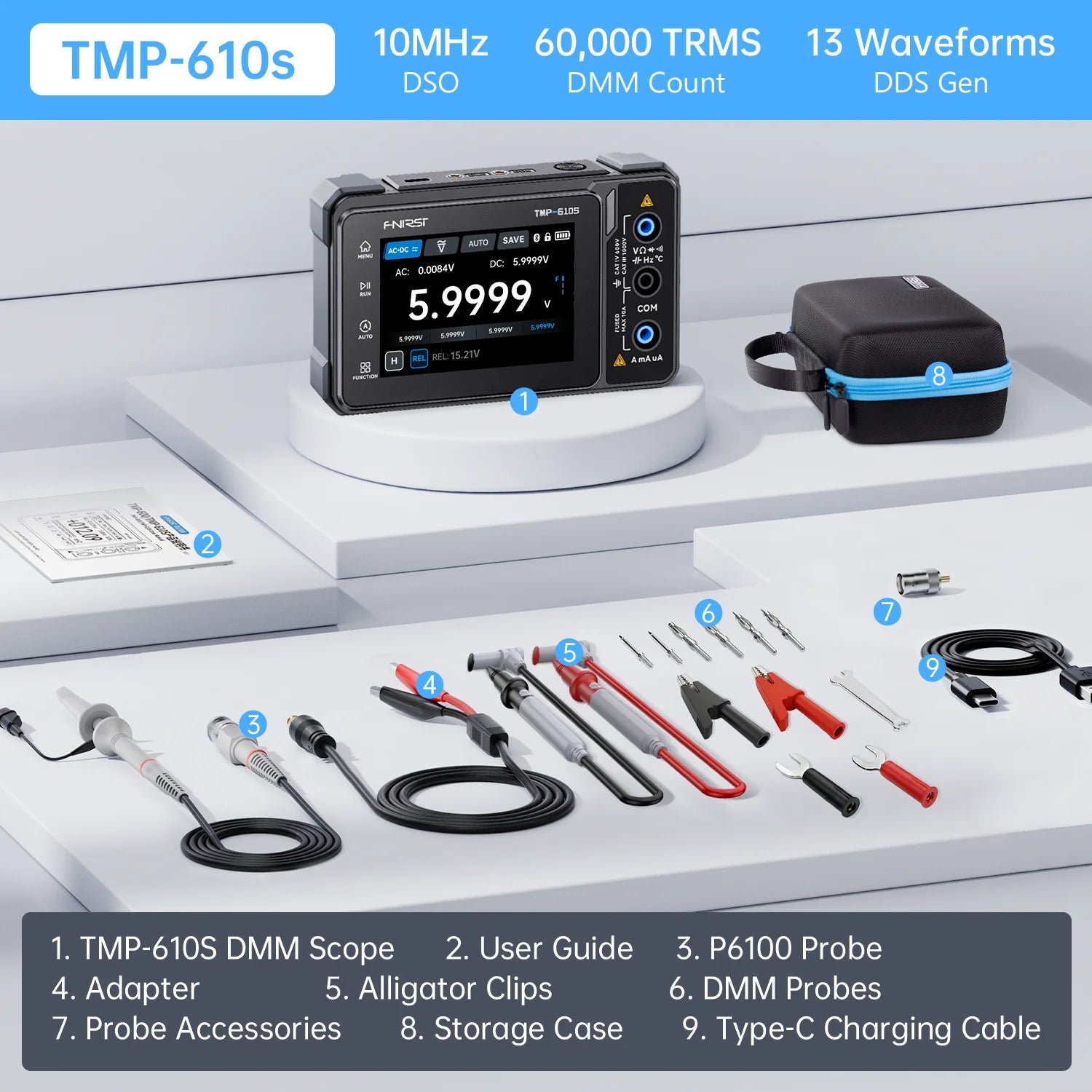 FNIRSI TMP-600 TMP-610S Digital Multimeter True RMS 60000 Counts Oscilloscope Signal Generator Handheld Tester