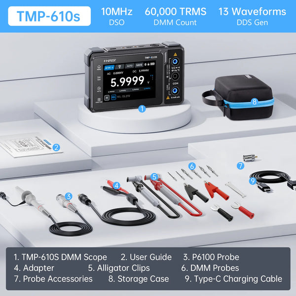 FNIRSI TMP-600 TMP-610S Digital Multimeter True RMS 60000 Counts Oscilloscope Signal Generator Handheld Tester