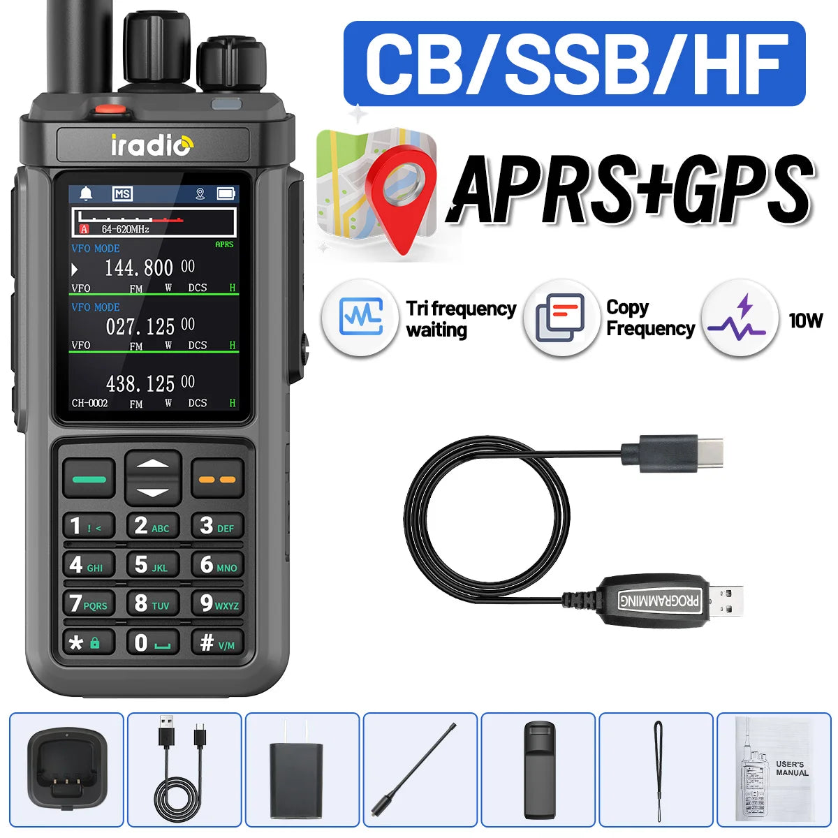 Iradio UV-98 PLUS GPS APRS Walkie Talkie 10W AM CB SSB LW MW SW HF Cross Band Repeater 1024Channels RT-880G Short Wave Ham Radio