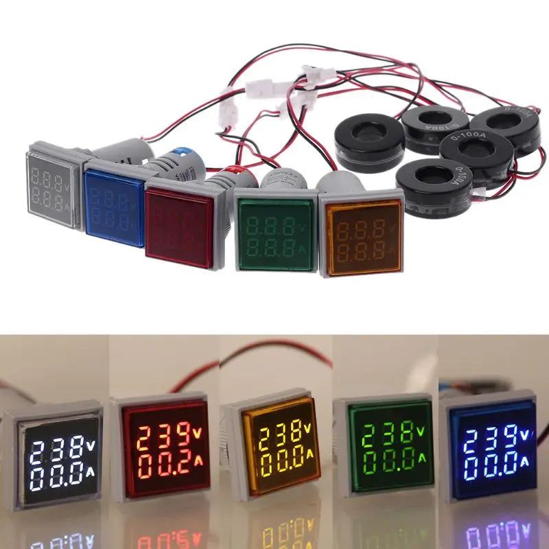Square Dual Display Voltmeter & Ammeter LED Digital Voltage Gauge AC 60-500V 0-100A Current detail image 5