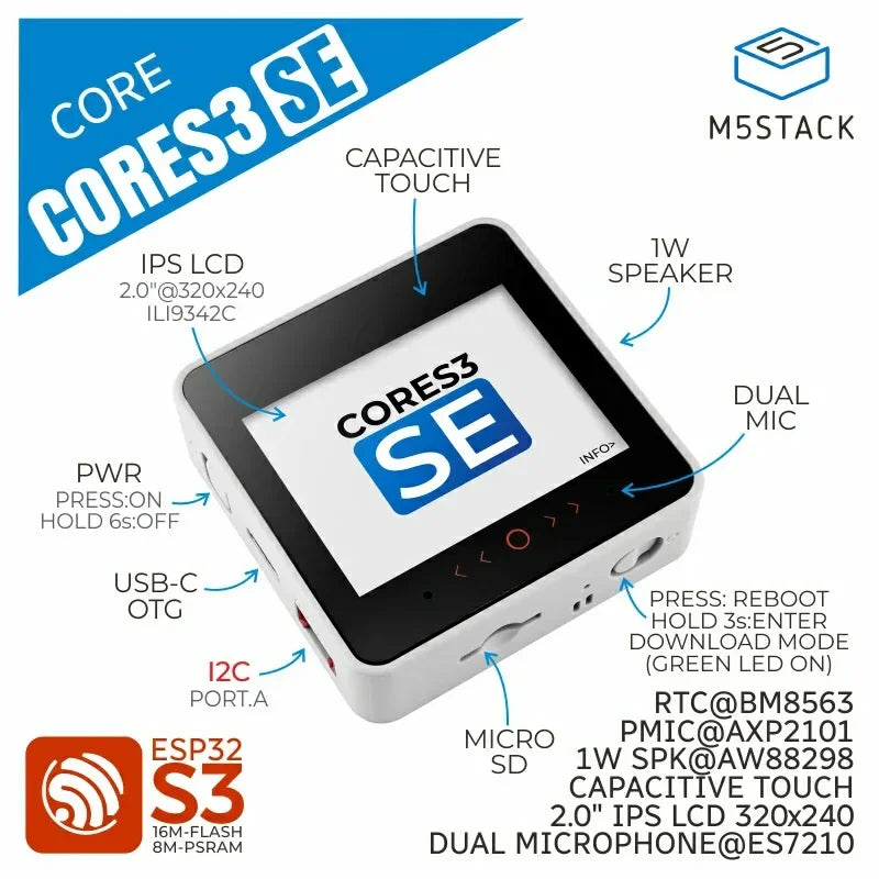 M5Stack CoreS3 SE IoT Controller ESP32 Series S3 Development Kit WiFi 2.0 Inch Screen To DIY detail image 9