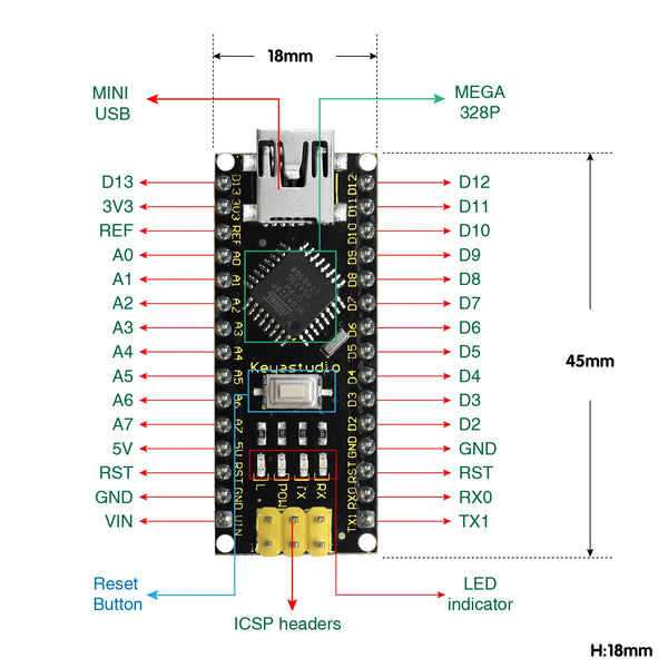 Keyestudio16MHz ATMEGA328P CH340 NANO Development Board With Bootloader+USBCable Compatible detail image 5