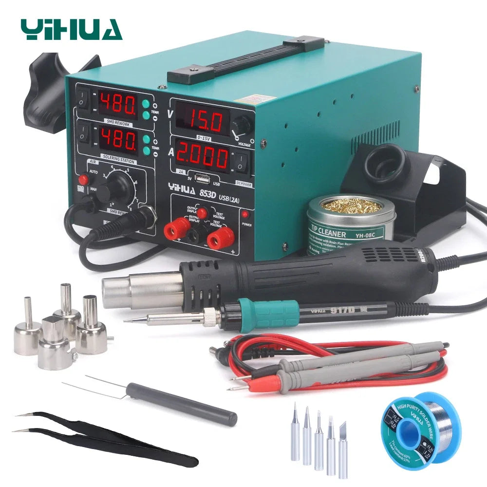 YIHUA 853D 5A II DC Power Supply With 970W Hot Air Soldering Station 3 in 1 Soldering Iron detail image 9