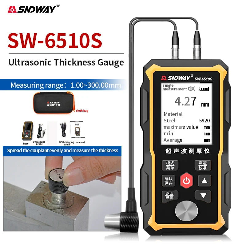 SNDWAY Ultrasonic Thickness Gauge SW-6510S Plastic Glass Ceramics Metal Steel Plate Stainless Steel Pipe product image