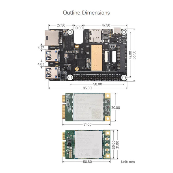 PCIe to MiniPCIe / Gigabit Ethernet / USB 3.2 Gen1 HAT for Raspberry Pi 5 Extend 2-Ch USB detail image 6
