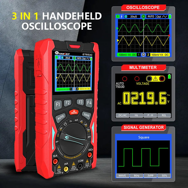 TOOLTOP ET853C 70Mhz 2CH Portable Digital Oscilloscope 20000 Counts Digital Multimeter Signal Generator 3 product image