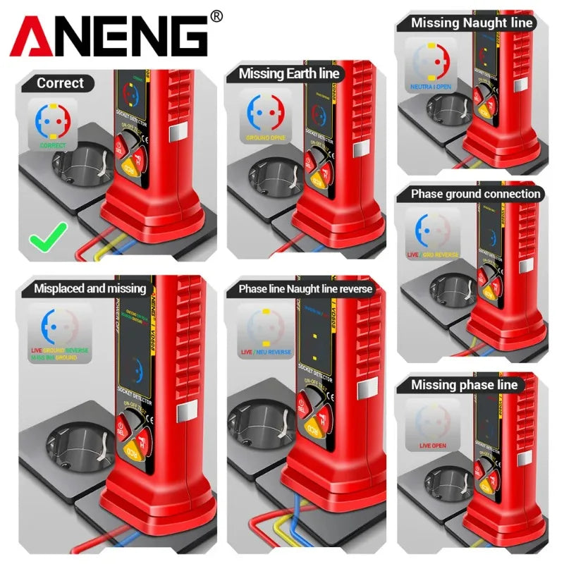 ANENG VD808 Socket Phase Meter Leakage Test US/EU Plug Power Polarity Checker Voltage Tester Pen Circuit Breaker Analyzer Tools